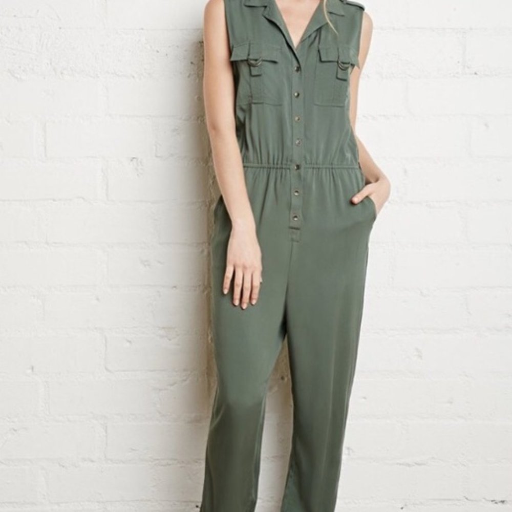 NWT Forever 21 Olive Green Utility Jumpsuit Romper